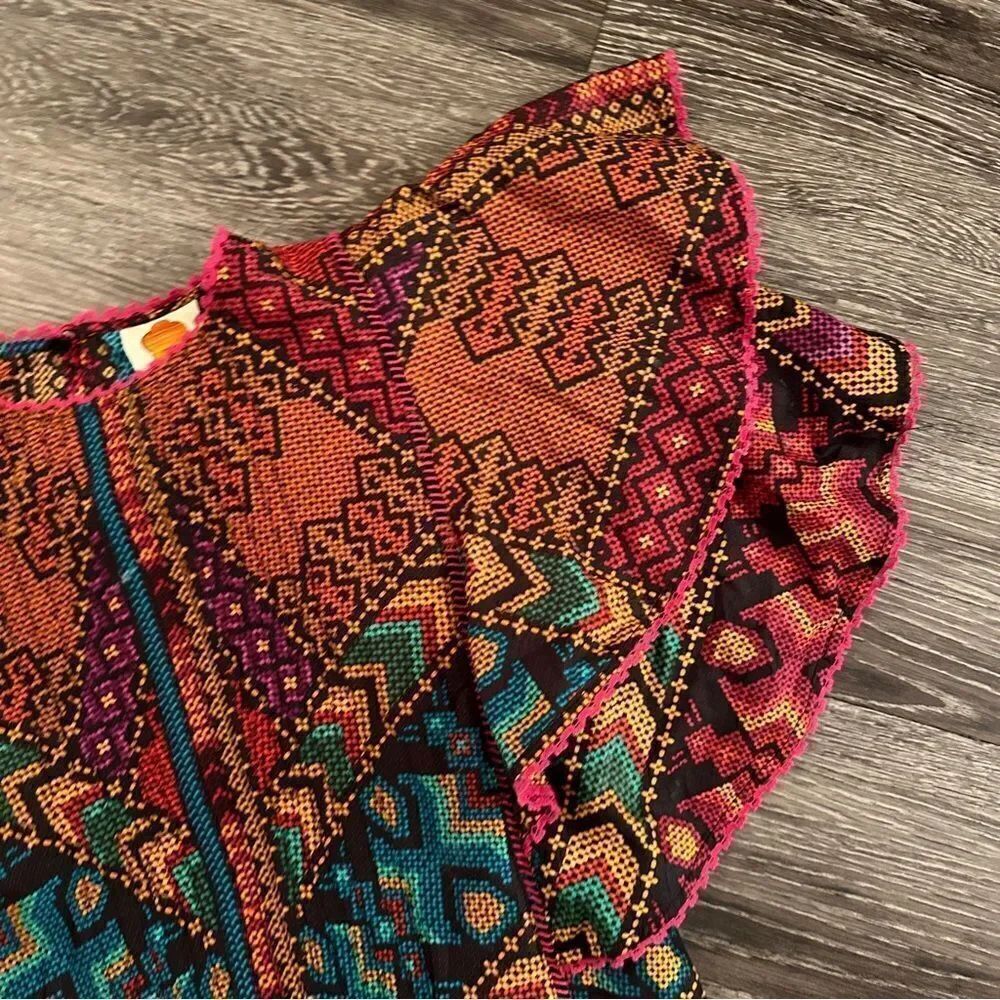 Farm Rio Multi Geometric Flutter Sleeve Blouse - Picture 5 of 8